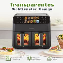 Lunekiss Dual Airfryer 9L 2x4,5L – Dubbele Mand – 2000W – LED Touchscreen – 10 Programma’s – 80-200°C – met Kijkvenster — thumbnail 11