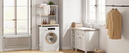 CYRO - Wasmachine Meubel - Wasmachine Kast - Wasmachine Ombouw - WC opbergrek - Kast - met 3 laags handdoekrek - Light Oak - Wit — thumbnail 5