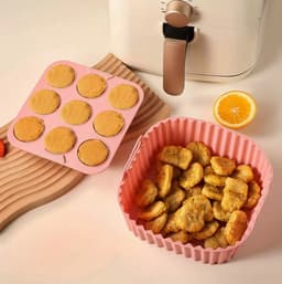 Set van 2 siliconen inlegvellen en muffinvorm voor airfryers-Herbruikbare anti-aanbak bakvormen met cupcake- en vierkante vormen, geschikt voor Instant Pots en airfryer ovens, gemakkelijk te verwijderen en schoon te maken, compatibel met mini quiches — thumbnail 5
