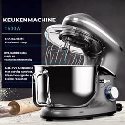Aurixi® Mixer met Mengkom - Keukenmachine - Keukenrobot - Inclusief Extra Accessoires - Antraciet- ‎43cm x 36cm x 27cm; 6.58 kg — thumbnail 5