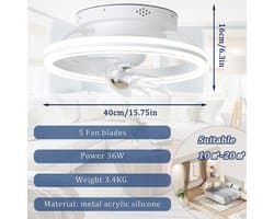 Plafondlamp met ventilator 360° rotatie, led dimbaar ventilator plafondlamp verlichting voor woonkamer slaapkamer