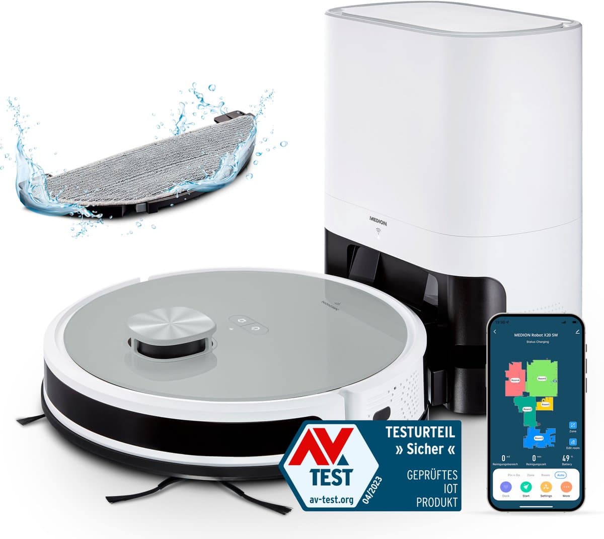 MEDION X21 SW - Robotstofzuiger met afvoerstation - Lasernavigatie - Vermogen 3000 Pa — afbeelding 1