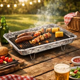 XXL Wegwerp Barbecue – 48 x 31 cm – Inclusief Briketten en Standaard – Wegwerp BBQ – Tafel BBQ voor Camping of Picknick – Houtskoolbarbecues – Zilver — thumbnail 3