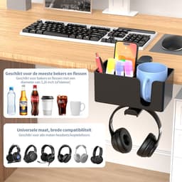 Koptelefoon Houder voor onder Bureau –Met opbergdoos- Verstelbare Headset Stand – Hoofdtelefoon Headset Houder Bureau – Universele Koptelefoon Haak - Zwart — thumbnail 5