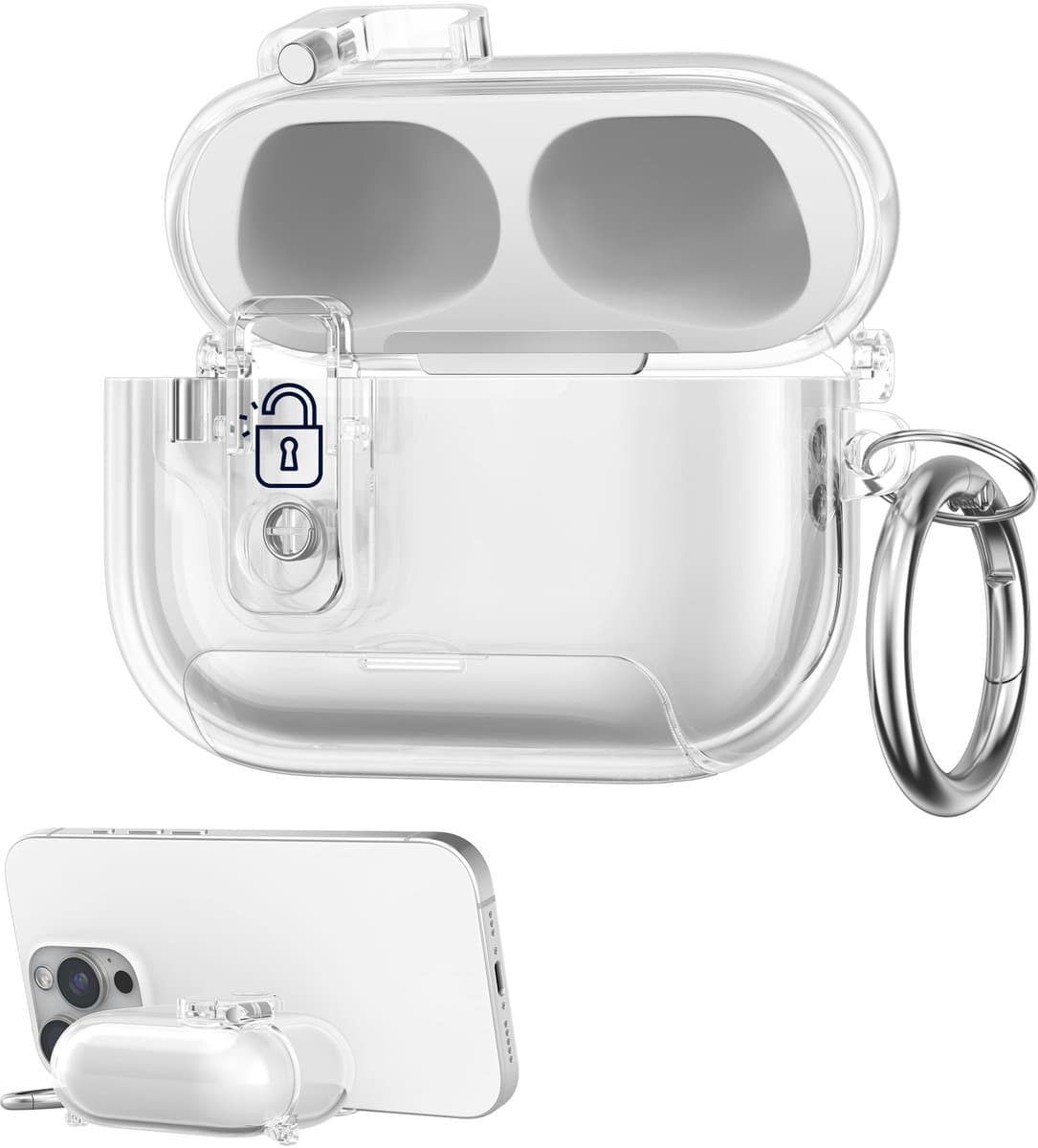 kwmobile Transparante hoofdtelefooncase voor Apple Airpods Pro 3 hoes - Headphones TPU cover met standaardfunctie en veiligheidsvergrendeling - transparant — afbeelding 1