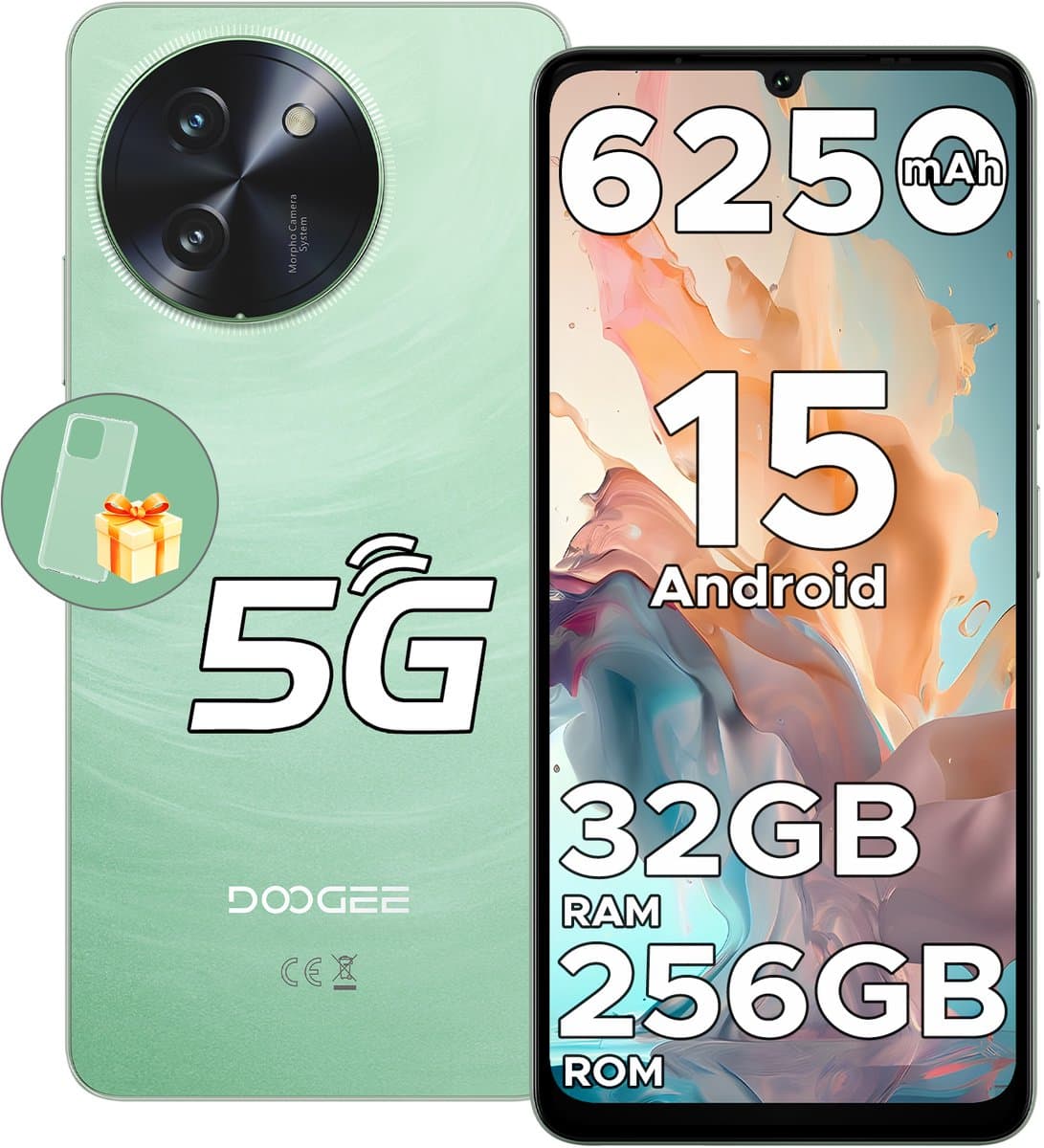 DOOGEE Note 59 Pro 5G - Smartphone - Mobiele Telefoon - 32 GB RAM+ 256 GB ROM (2TB/TF) - Android 15- 6,75 inch HD & 120Hz IPS - 6250 mAh - UNISOC T8200 - AI camera - Face ID - Widevine L1 - Groen — afbeelding 1