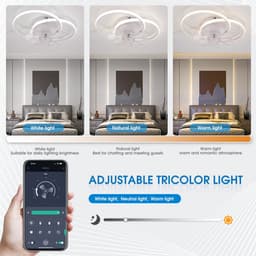 Plafondventilator met verlichting - Afstandsbediening en app-bediening - LED dimbare ventilator plafondlamp - Voor eetkamer, slaapkamer en woonkamer - Ventilatorlamp — thumbnail 3