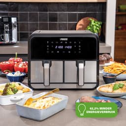 Princess Double Basket Airfryer 182074 - Dubbele Airfryer - 9 liter - 2 manden - XL - 8 programma's- 2400W - Dubbele heteluchtfriteuse - PFAS vrij - Touchscreen - RVS/Zwart - Sync functie — thumbnail 7