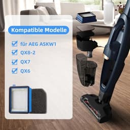 6-delige filterset — geschikt voor AEG QX6-, QX7-, QX8-2- en FX9-series — Vervangingsmodel: ASKW1 — Bevat 3 filters en 3 schuiminzetstukken — Wasbaar en duurzaam — Inclusief reinigingsborstel — thumbnail 4