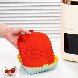 3 stuks - vierkante siliconen airfryer bakplaat - hittebestendig en herbruikbaar - bakken en grillen zonder plakken - verdikte antislip rand - makkelijk schoon - rood/geel/blauw — thumbnail 8