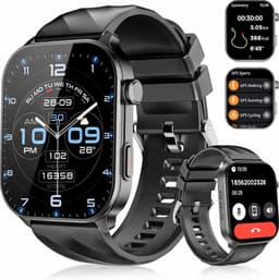 Synyq Axis GPS Smartwatch Dames en Heren - 2 Bandjes - Waterdicht - Belfunctie - Stappenteller - Hartslagmeter - Slaapmonitor - Multisport - Geschikt voor Android en iOS - Zwart — thumbnail 1