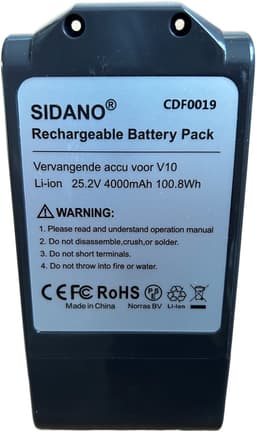 SIDANO® Vervangende Accu - Batterij geschikt voor Dyson V10 - Absolute, Animal, fluffy, Motorhead 25.2V 4000mAh 100.8Wh — thumbnail 2