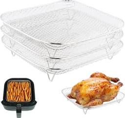 3-delige vierkante airfryer-rekset, gemaakt van 304 roestvrij staal, inclusief stapelbare airfryer-mandjes, geschikt voor koken, bakken en dehydrateren. — thumbnail 1