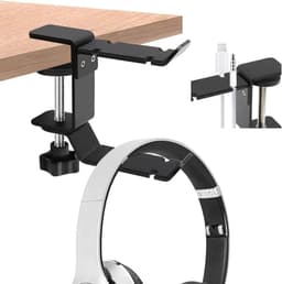2 stuks Hoofdtelefoonhanger, dubbele haken met 360° draaibaar, vergulde metalen hoofdtelefoonstandaard, boren niet nodig, hoofdtelefoonhouder voor op het bureau, zwart — thumbnail 1