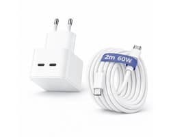 Adapie 35W USB-C Oplader met 2M USB-C / USB-C Kabel – Dubbele USB-C Poort – Wit