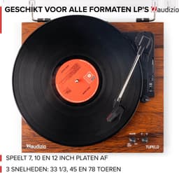 Platenspeler met speakers - Audizio Tupelo - Platenspeler Bluetooth - LP speler met auto stop - Houtlook — thumbnail 3