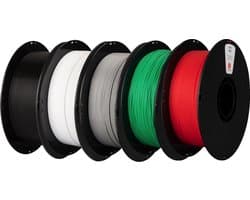 Kexcelled PLA - 3D Printer Filament Combideal - 5x 1kg (Zwart, Wit, Grijs, Groen, Rood) - 1.75mm