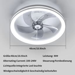 Seth Select LED-plafondlamp met ventilator - 46W ronde stille plafondventilator met verlichting - Plafondventilator - 48 cm - Woonkamerventilator dimbaar met afstandsbediening — thumbnail 2