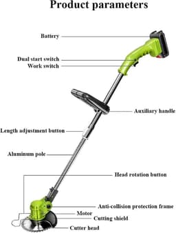Elektrische Grasmaaier - Handmaaier Kransmaaier - Tuin Onderhoud - Afneembaar 2-in-1 - 7.2V 1500mAh - Wit — thumbnail 2