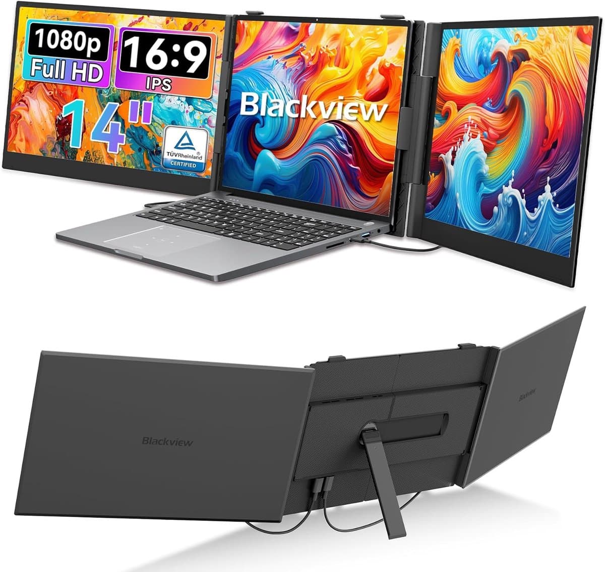 Blackview DCM8 Portable Monitor - 15,3 inch IPS Dubbel Scherm - Laptopscherm: 13-17.3" - 100% sRGB - Laptop Scherm Uitbreider - Plug & Play - Grijs — afbeelding 1
