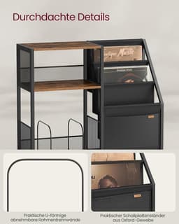 Homesy LP Speler Meubel - Platenspeler meubel - Platenspelerkast - LP Kast - Vinylkast - LP opbergkast - 30×81×69 cm-Platenspeler Standaard met Platenopslag – 3 Etages – Voor ca. 140 LP’s – Bijzettafel & Vinylrek – Industrieel Design — thumbnail 5