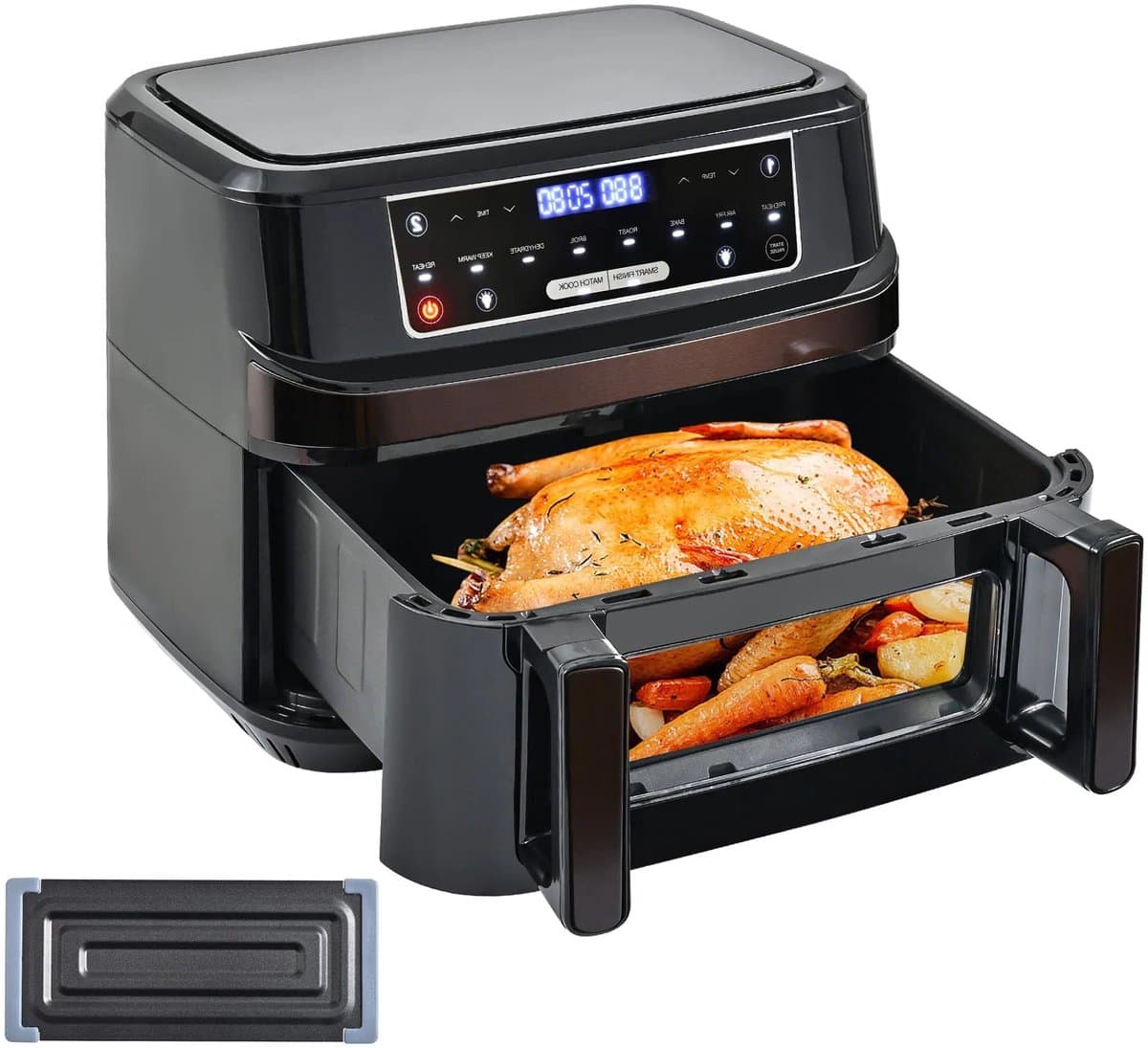 Heteluchtfriteuse – Airfryer - Airfryer Oven XXL - 12L - Dubbele Kookkamer Instelbaar - 2000W - 240V - 8 Voorgeprogrammeerde Programma's - LED Touchscreen - Kijkvenster - Zwart — afbeelding 1