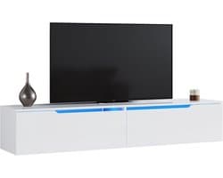 Zwevend Lowboard TV-meubel Wit Hoogglans met LED Verlichting