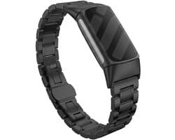 Stalen Smartwatch bandje - Geschikt voor Fitbit Charge 5 / Fitbit Charge 6 metalen schakel band - zwart - Strap-it Horlogeband / Polsband / Armband