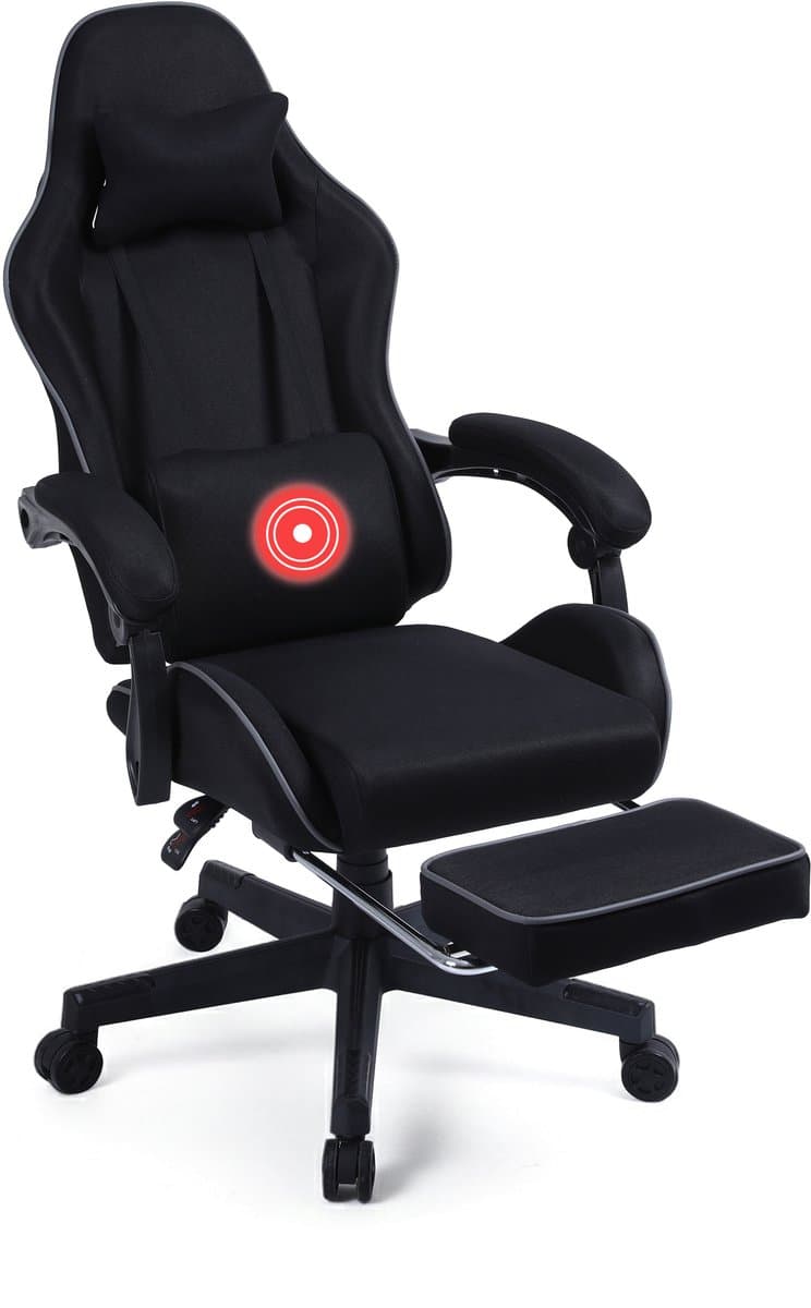 VDD Gaming - Gamestoel met massagefunctie en voetsteun - Gaming chair in de kleur Zwart - Game stoel met nekkussen & verstelbaar rugkussen - Ergonomische bureaustoel met padded armsteunen - Max draagvermogen 150 kg - Verstelbare ruggensteun — afbeelding 1