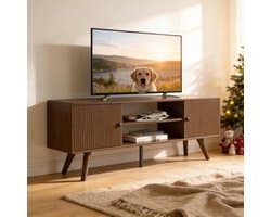 Houten TV-meubel 140x35x50 cm – Lowboard met 2 deuren & 2 open planken, TV-dressoir voor woonkamer, geschikt voor 55 inch televisie – Landelijke stijl – Pauwhome