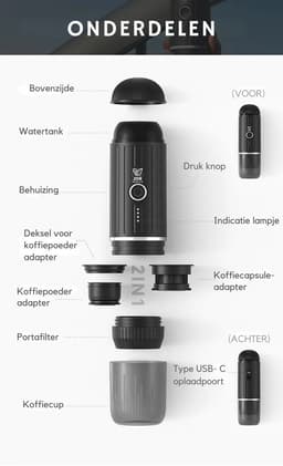 JOR Products® - Draagbare Espressomachine - Koffiebonen & Nespresso - Wit — thumbnail 3