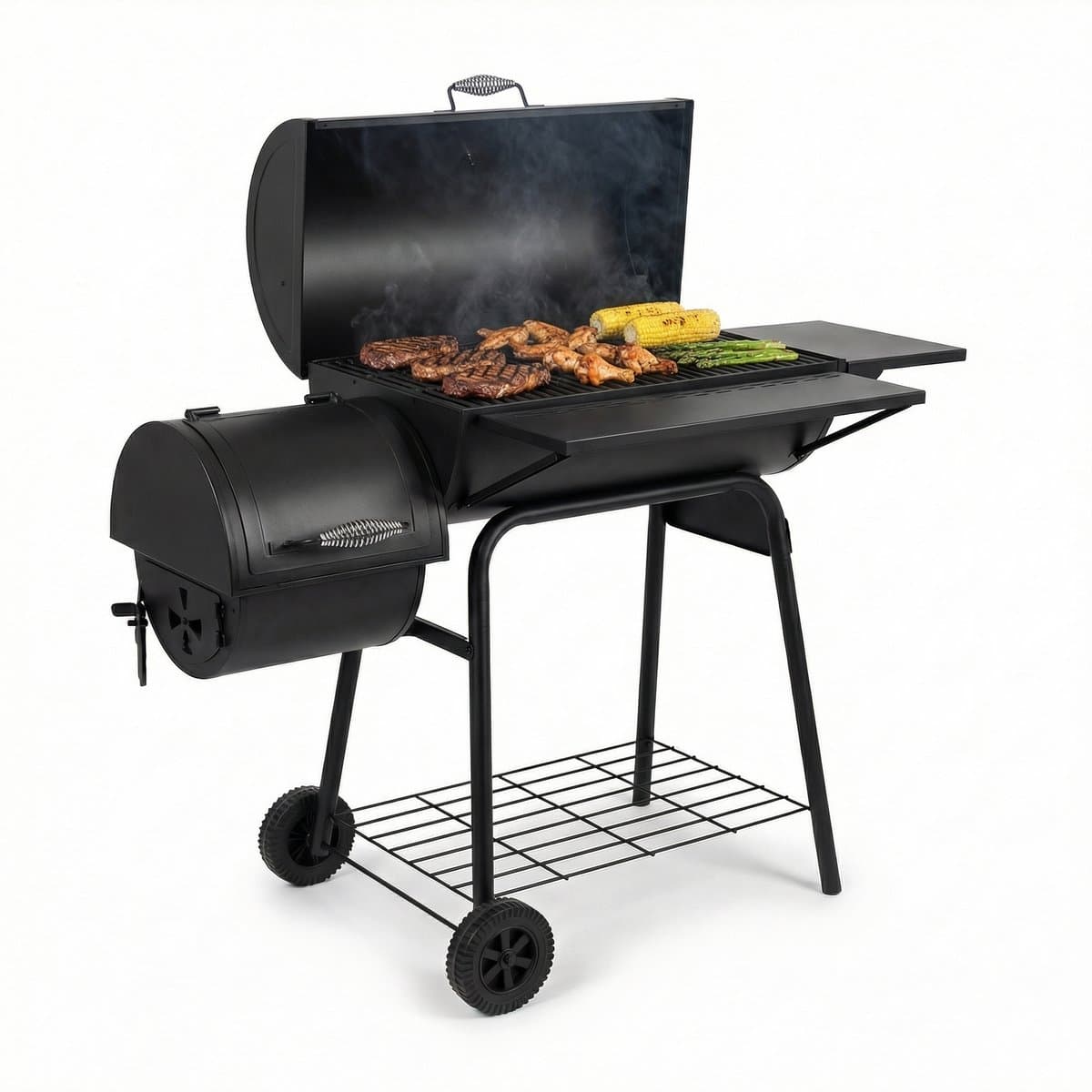 Lugia Houtskool BBQ met - Barbecue Smoker – 136 cm – Grote Grill 66x41 cm - Warmhoudrek – Zijtafel met Flessenopener – Zwart — afbeelding 1