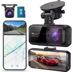 Senzo Dashcam - Voor Auto - 4K Ultra HD - Voor & Achter - Wifi & GPS - Nachtzicht - G-Sensor - Met Parkeerbewaking - Met App - 64GB — thumbnail 1