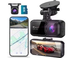 Senzo Dashcam - Voor Auto - 4K Ultra HD - Voor & Achter - Wifi & GPS - Nachtzicht - G-Sensor - Met Parkeerbewaking - Met App - 64GB