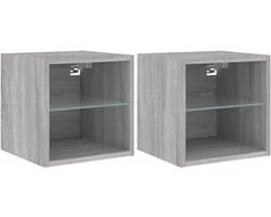 Zwevend TV Meubel Set van 2 Kastjes met LED Verlichting - Wandkast voor Woonkamer