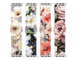 Gemengde kleuren smartwatch bandjes set – 4 stuks – horloge band – dames en heren – elastische nylon strap – bloemen print – geschikt voor Apple Watch 42mm (serie 1 / 2 / 3) / 44 mm / 45 mm / 46 mm (serie 10 / 11) / 49 mm (Ultra / Ultra 2)