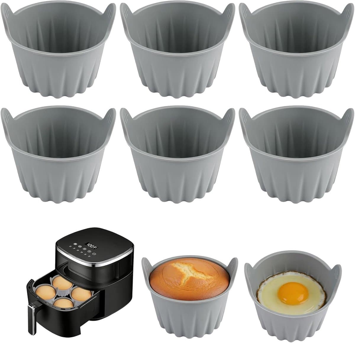 6 Stuks Silicone Vormen Voor Airfryer Muffin En Ei Vormen Herbruikbare Ovenvormen Anti-Aanbak Voor Muffins Pudding En Bakken Geschikt Voor Airfryer En Oven — afbeelding 1
