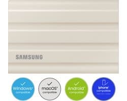 Samsung Portable T7 Shield - Externe SSD - USB C 3.2 - Inclusief USB C en USB A kabel - Geschikt voor iPhone USB C - 1 TB - Beige