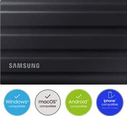 Samsung Portable T7 Shield - Externe SSD - USB C 3.2 - Inclusief USB C en USB A kabel - Geschikt voor iPhone USB C - 1 TB - Zwart — thumbnail 1