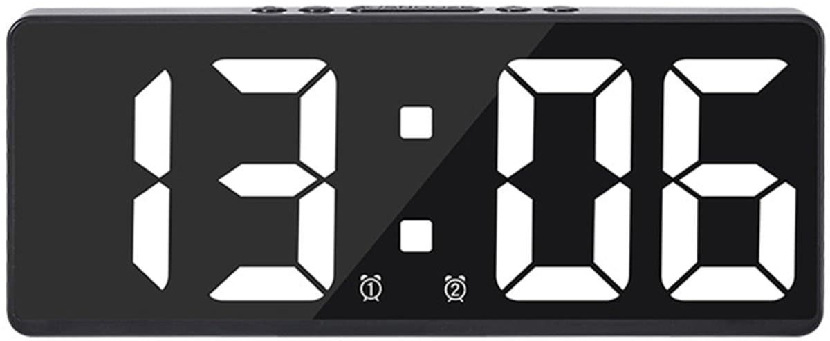 longziming -Digitale Wekker voor Slaapkamer – LED Klok met Temperatuur – Instelbare Helderheid – Zwart/Wit — afbeelding 1