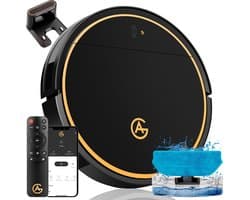AG Robotstofzuiger met Dweilfunctie - 120minuten - Met Oplaadstation - Robotstofzuigers - Gold Ring - Huisdieren - met Dweil - Luxe 2-in-1 Robotstofzuiger - Dweilrobot - Automatisch opladen - met App of afstandsbediening - 2500Mah - Black Gold Editie