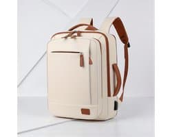 Dutchers® Laptoptas Dames - Rugtas - 24L - Reistas - Rugzak - Backpack - Met oplaad mogelijkheid, Laptop vak, Afsluitbaar droogvak - Laptoprugzak - Beige