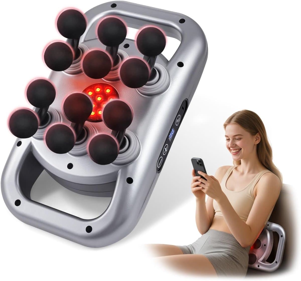 Elektrisch Massagepistool – 12 massagekoppen, stille werking, 9 intensiteitsstanden, HD-scherm, 10-minuten timer, rug, nek en benen — afbeelding 1