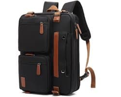 3-in-1 converteerbare aktetas/rugzak, laptoprugzak/schoudertas voor 15,6-inch laptops voor heren, multifunctionele laptoptas, unisex voor zakelijk gebruik en reizen (zwart).