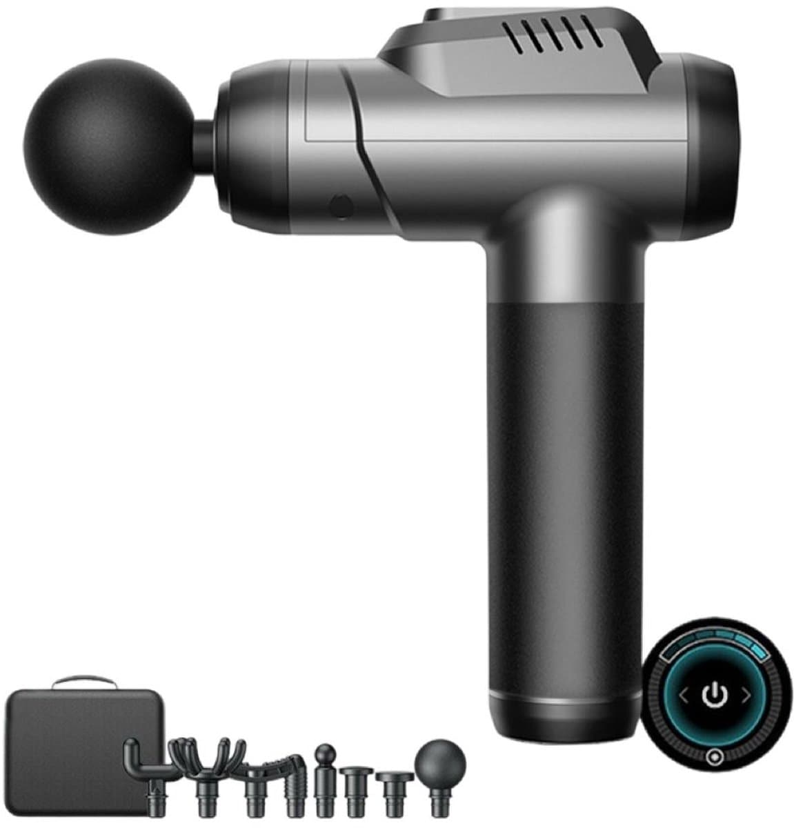 Slimme Fascia Massage Gun - 6 Snelheden & 8 Opzetstukken - Professionele Spierhersteltriller voor Thuis & Sport - Inclusief Opbergtas (Grijs) — afbeelding 1
