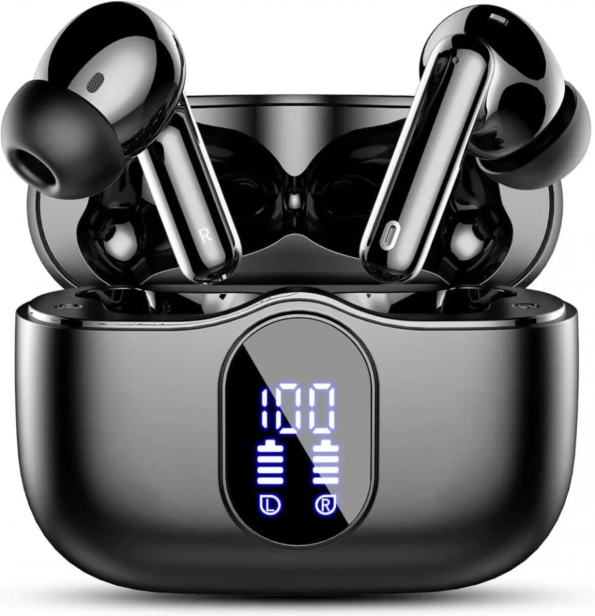 SBG Draadloze Oordopjes - Noise Cancelling - Headset - Bluetooth 5.4 - Earbuds oplaadcase - LED Display - Met Microfoon - Extra dopjes - Zwart — afbeelding 1