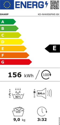 Sharp KDNHA9S6PWEBX – warmtepomp droger – 9 kg – energie label E – 15 programma’s – LED binnenverlichting – wit – — thumbnail 2