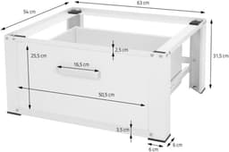 RONN® Wasmachine Verhoger - Wasmachine Verhoger met Lade - Wasmachine Sokkel Met Laadcapaciteit tot 150 KG - Wit - 63cm x 54cm x 32cm ;9kg — thumbnail 2