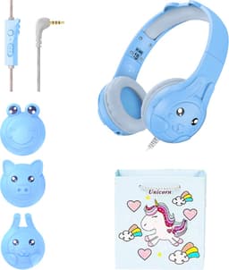 VFLY Kinder Koptelefoon - 3 Verwisselbare Oorschelpen - Bedrade Hoofdtelefoon Kinderen - Opvouwbare Kinder Headphones - Blauw — thumbnail 1