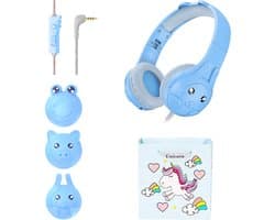 VFLY Kinder Koptelefoon - 3 Verwisselbare Oorschelpen - Bedrade Hoofdtelefoon Kinderen - Opvouwbare Kinder Headphones - Blauw